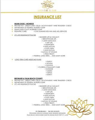 Insurance list broken down by county