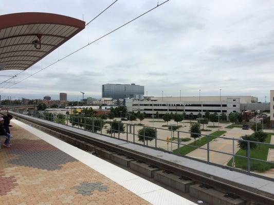 View of Parkland Hospital from the platform