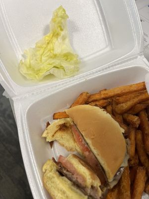 Turkey burger with sweet potato fries.