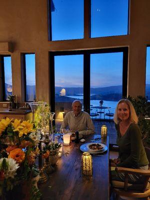 Dinner in grand room at sunset in April