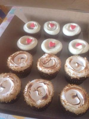 S'more and red velvet cupcakes. Delicious.