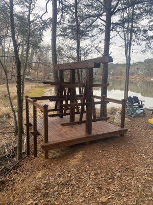 This is a lakeside kayak rack that we cleaned and stained Chestnut brown.