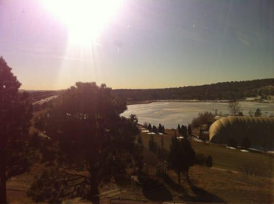 View of the lake from the South side o the building