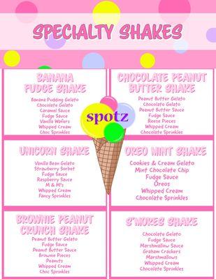 Specialty Shake Menu