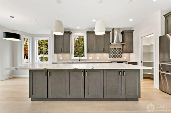 Custom Kitchen with Quartz Counter and White Oak Floors, Northbrook, IL