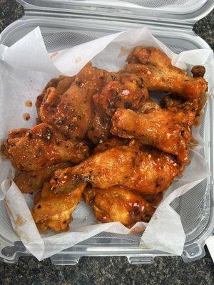 Hot wings-he makes his own sauce. So good.