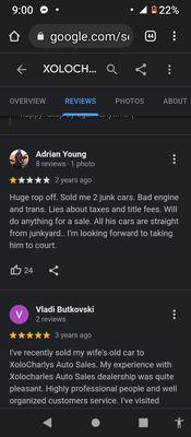 Rip off and junk cars supposedly according to Google and Yelp owner says bad reviews person never came in and good reviews are fake