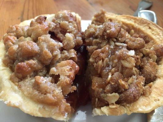 Half macadamia pineapple pie and half apple crumble pie