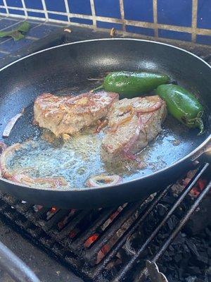 Sizzling tuna steaks