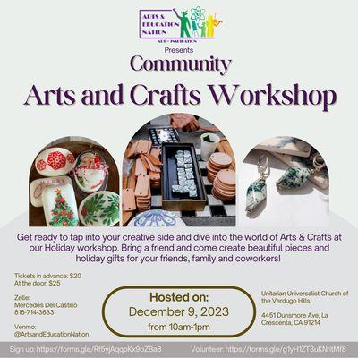 Arts & Crafts worskshops this Saturday Dec 9!