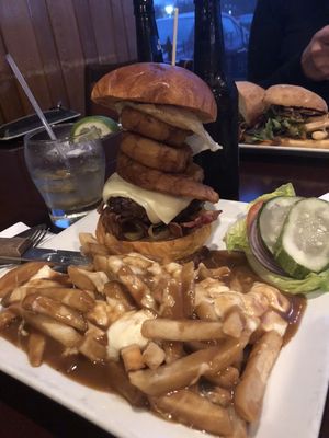 Hangover burger with poutine fries