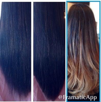 Before and after From jet black to a beautiful ambre