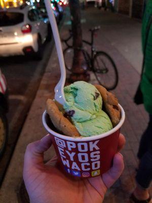 Mint Chocolate Chip ice cream with Chocolate chip cookies