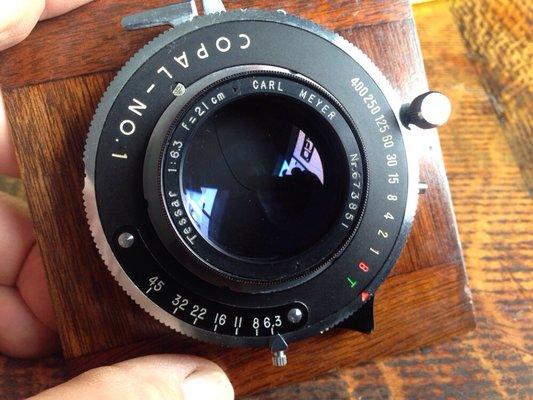 Carl Zeiss 210mm 6.3 lens, Copal shutter, coated. Lens circa 1926, mint, accurate speeds, sharp Zeiss lens. $250 + $15 shipping.