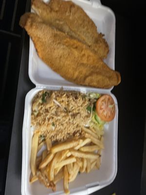 Fried Fish, Shrimp & Fish Fried Rice, Fries, Salad