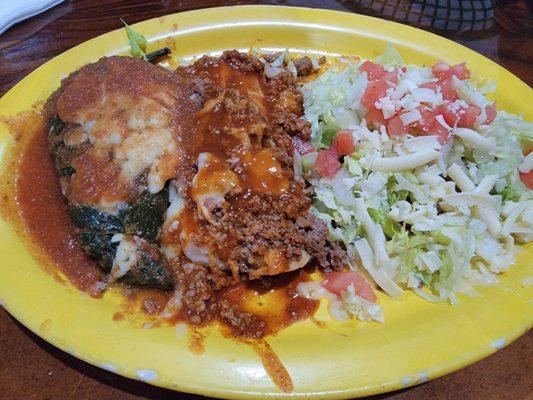 Combo #28!  Tostada, chile relleno, and a tamale.