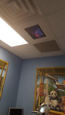 Tv in the ceiling for kid's entertainment.