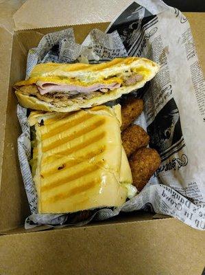 Cuban sandwich with ham croquettes.