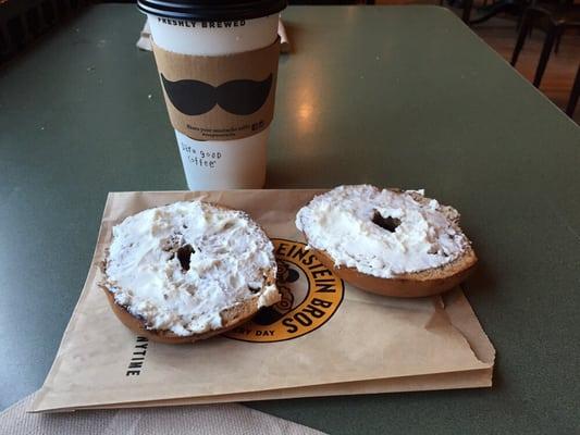 Chocolate chip bagel with cream cheese