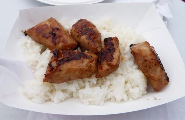 Black cod tips on coconut jasmine rice.