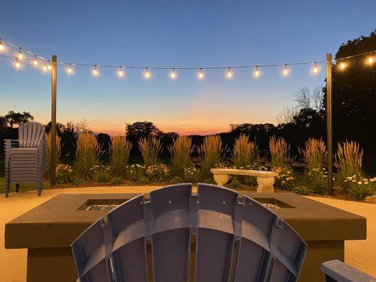 Sunset on Lacoma's patio.  Enjoy our new firepit while you dine and drink,