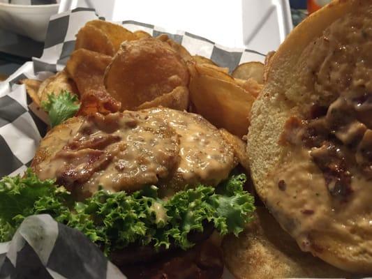 Fried green tomato burger - take out - absolutely awesome!