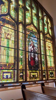 Beautiful stained glass window in the church of German First Methodist Church, Glendale, CA