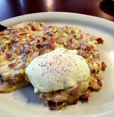 Chipped Beef on Toast with soft egg, $9.50