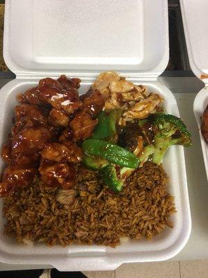 General Tso chicken and mala chicken with white rice or fried rice