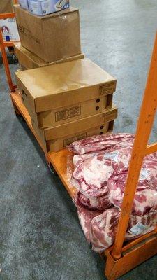 You can buy big slabs of ribs and cases of chicken