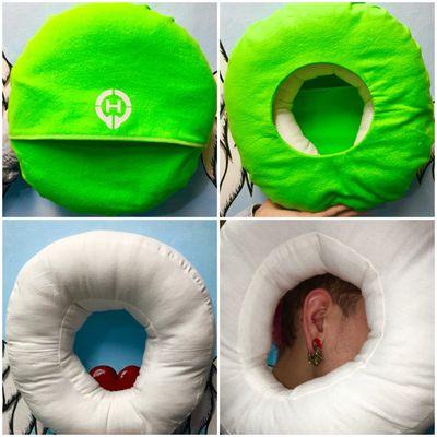 Halo ear healing pillow for clients who can't stop sleeping on their healing ear piercings. This will help you heal with less problems.