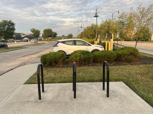 Park parking available and a huge parking lot with 4 charging stations