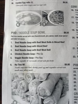 Pho portion of menu