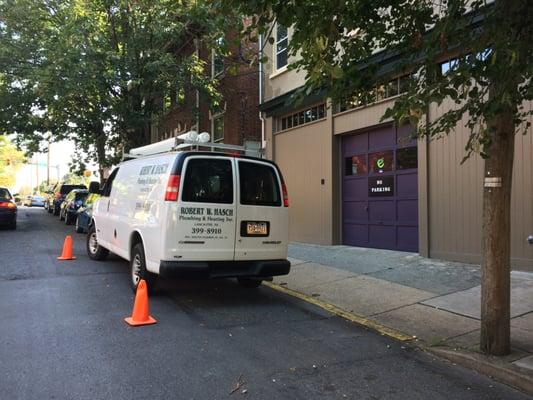 This Hasch truck has taken to marking out parking spots with cones in a stickered neighborhood for which. Very rude and inconsiderate.