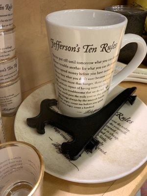 Coffee cup with Thomas Jefferson's 10 rules