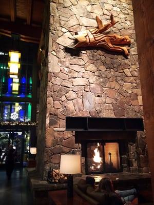 Giant fireplace inside the Lodge- beautiful!