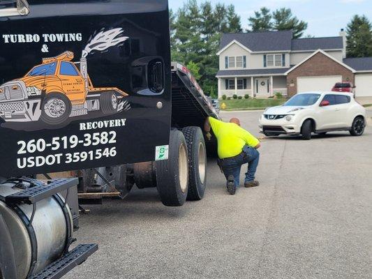 Broke down car being loaded up