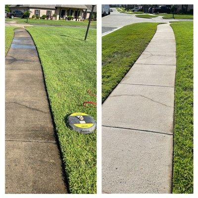 Sidewalk cleaning. Before and after