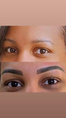 Before and after Ombré Powder Brows