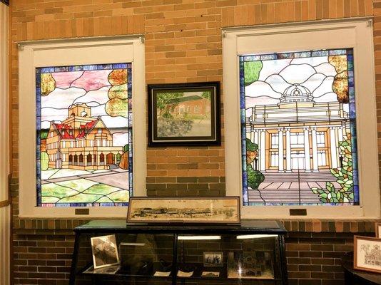 Four stained glass pieces by artist James Burnett are featured at the museum.