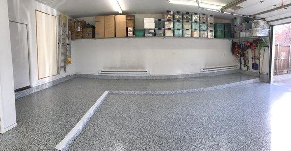 Maximize your garage space with Monkey Bars shelves and protect your floor with our seamless coating.