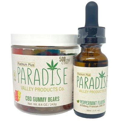 Paradise Valley Products Platinum Plus 2000mg Peppermint CBD Oil Drops and Platinum Plus 500mg CBD Gummy Bears