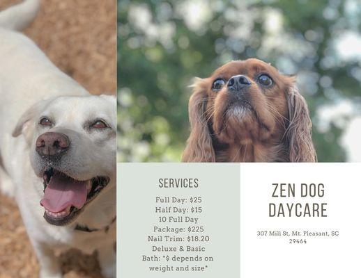 Drop your pup off with us and pick them up squeaky clean with the purchase of a deluxe or basic bath!