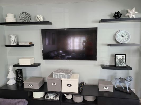 TV mount and floating shelves