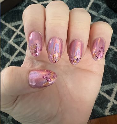 pink chrome, foil nails, spring nails, cherry blossom nails