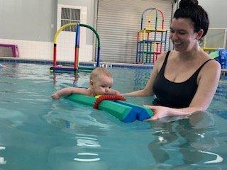 3 month old Wyatt loving baby swim class! Thank you Melissa and Emler Swim School!