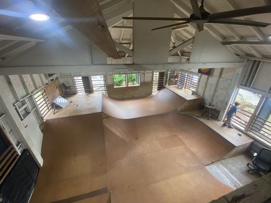 View of the mini ramp section from the loft/bowl section.