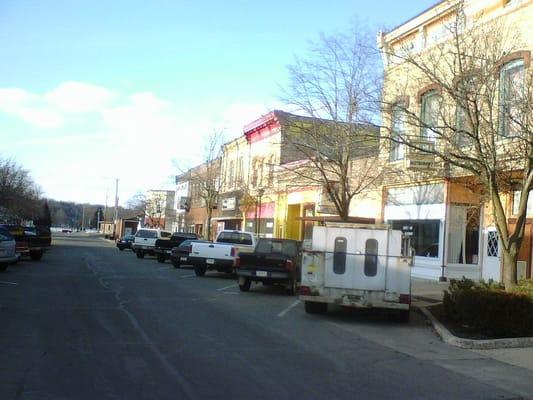 Downtown Albany, Water Street, runs along the Sugar River