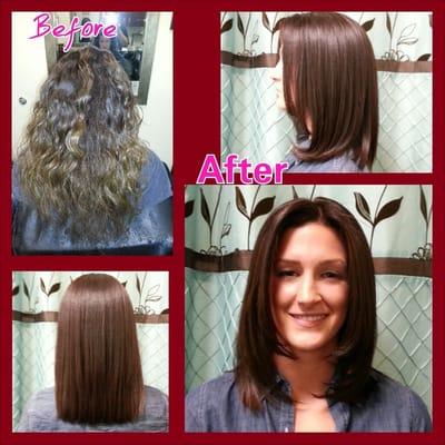 Shorter chocolate brown and Brazilian Blowout