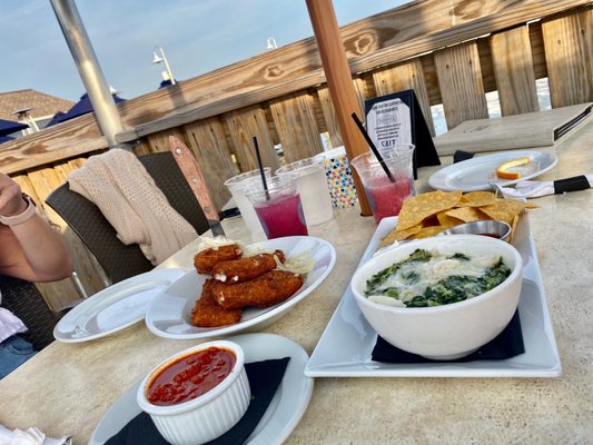 Spinach crab & Artichoke dip and mozzarella bars